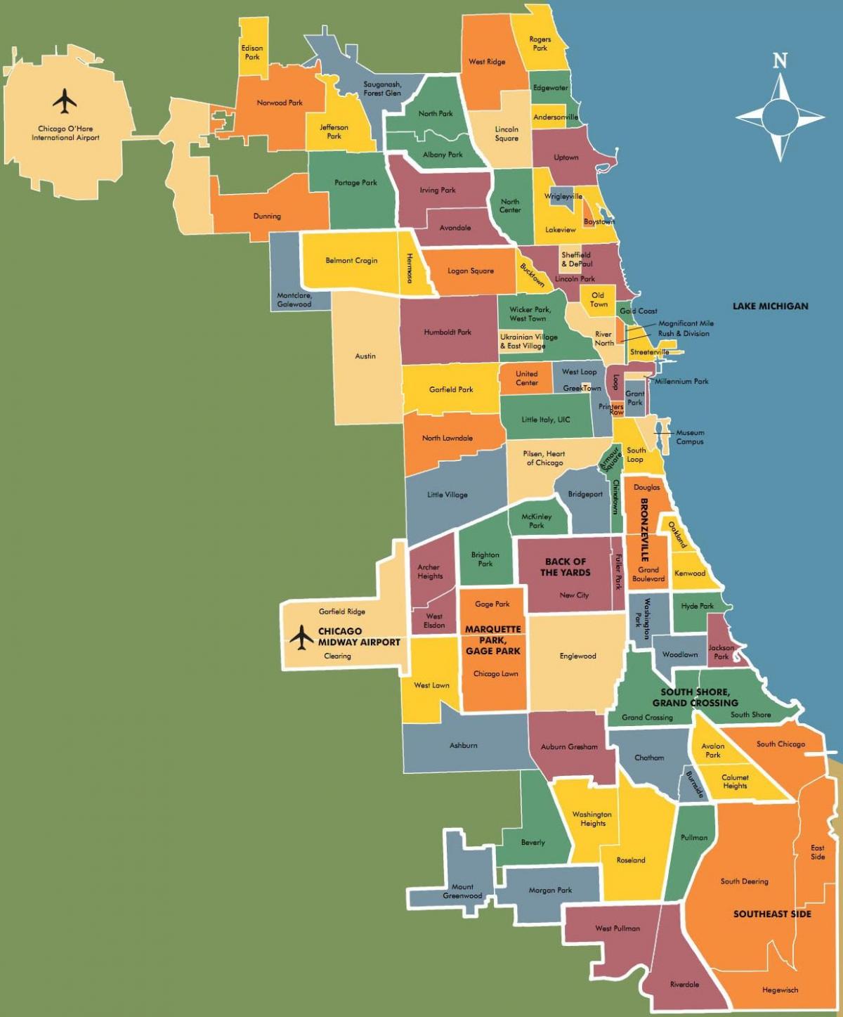 Chicago neighborhood map - Map of neighborhoods in Chicago (United