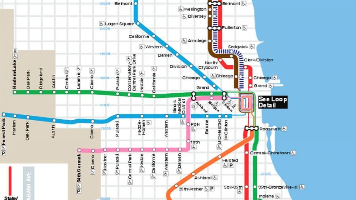 map of Chicago blue line