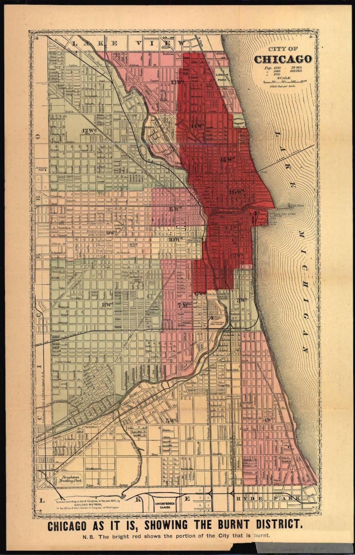 map of the great Chicago fire