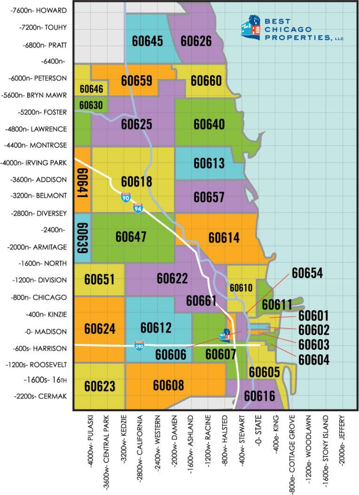 Zip code map Chicago - Chicago area zip code map (United States of America)